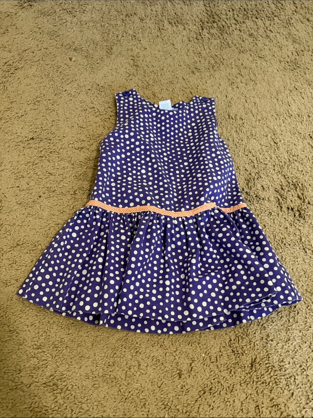 Girls Purple Polka Dot Dress with Orange trim